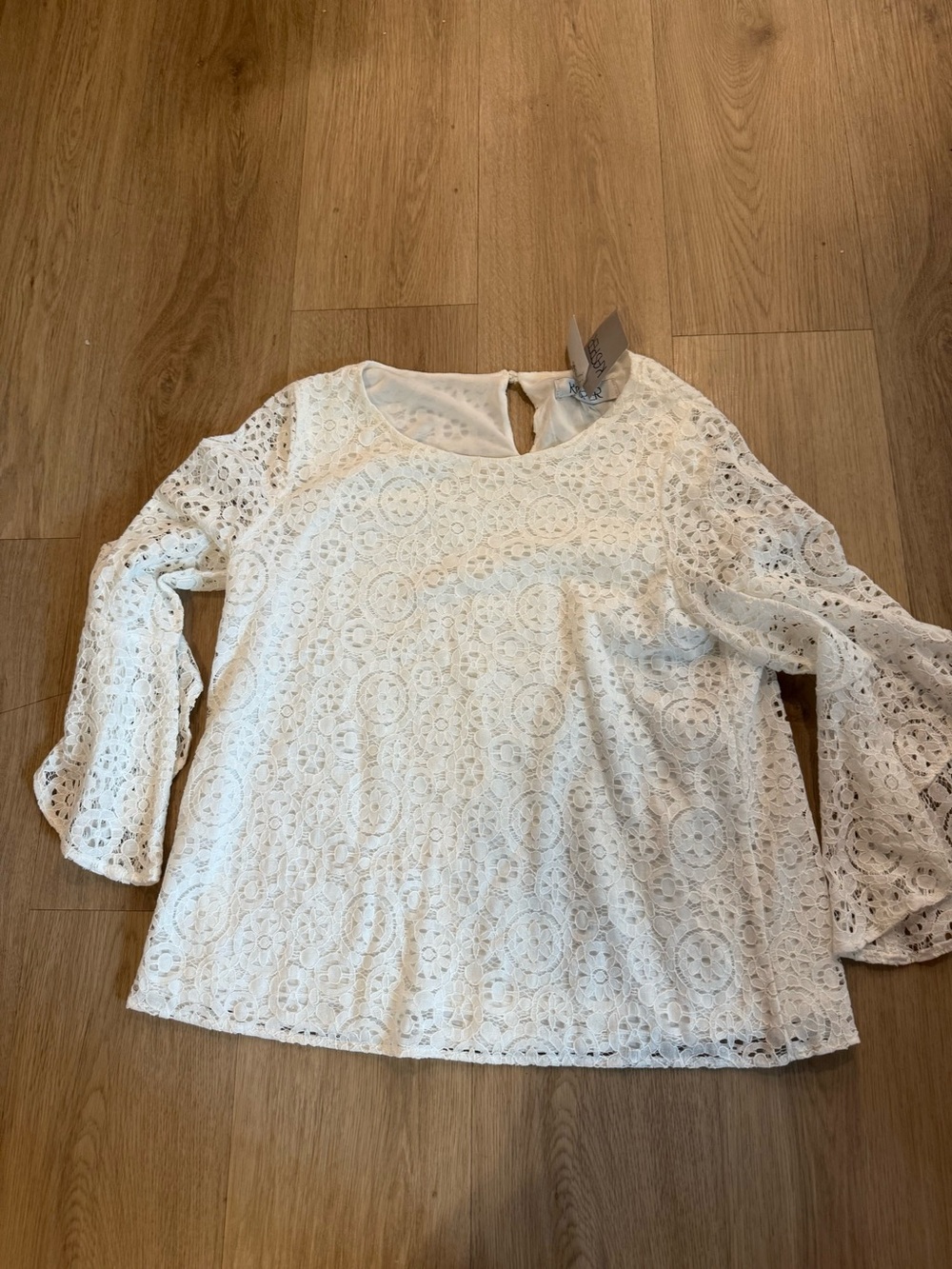 Women’s White Crochet Lace Blouse with Long Sleeves adult medium